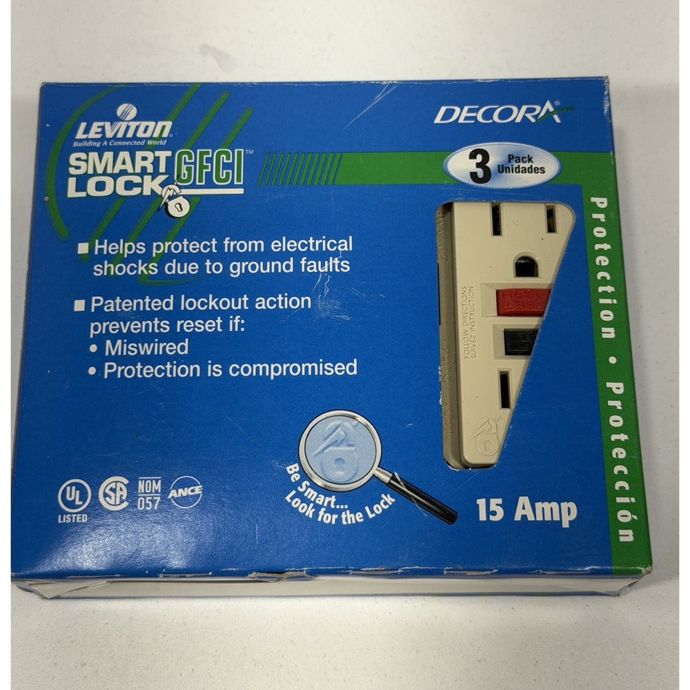 NEW Lot of 3 Leviton Smartlock GFCI 15 Amp 125-Volt Almond Outlet R01-18599-I
